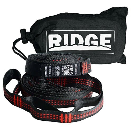 Ridge Unlimited 2-Piece Camping Hammock Strap Set with Nylon Stuff Sack, Red