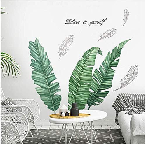 Creative Banana Leaf Green Plant Wall Stickers DIY Large Leaf Mural Decals for Kitchen Baby Bedroom Living Room Decoration Art 100 * 90 cm