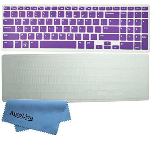 AutoLive 2-Pack Translucent Silicone Gel Keyboard Protector Cover Skin for 15.6" New Dell Inspiron 15R i15R i15RM i15RV N5110 M5110 M511R US Layout + 1 x Microfiber Cleaning Cloth from AutoLive(Purple+Clear)