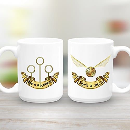 She's a Catch, He's a Keeper, Large 15 oz Mug Gift Set, Couples gift, Harry Potter Quidditch Coffee Mugs