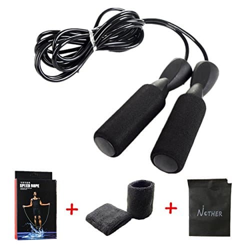 Nother Jump Rope Adjustable double under Bearing Jumping Rope with a pair of WristBands and a Carrying Case for Men Women and Kids N3(black)