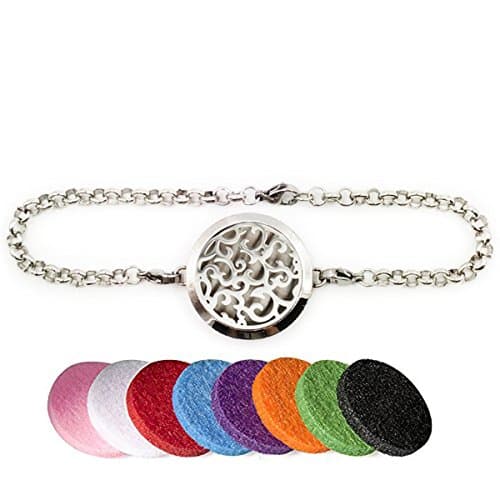 Aromatherapy Essential Oil Diffuser Tree of Life Locket Stainless Steel Link Bracelet With 10 Felt Pads (30 mm Cloud)