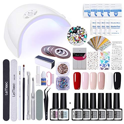 LEMOOC Gel Nail Polish Beginner Starter Kit 36W LED Nail lamp Dryer Manicure Tools Gel Polish Base Top Coat 3D Decoraion Nail Glitter Sequins