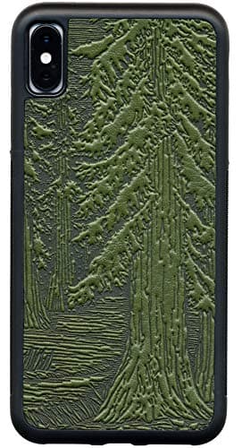 Leather iPhone Case for iPhone XR, Rugged, Flexible TPU iPhone Holder with Embossed Top Grain Cowhide Leather, Handcrafted in USA, Forest by Oberon Design (XR)