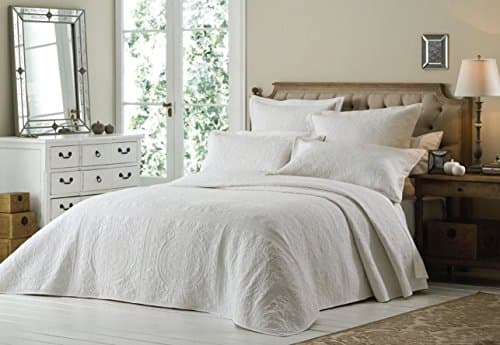 Versailles King Size Bedspread and 2 Pillowshams Bedding Throwover Set, Polyester-Cotton, White