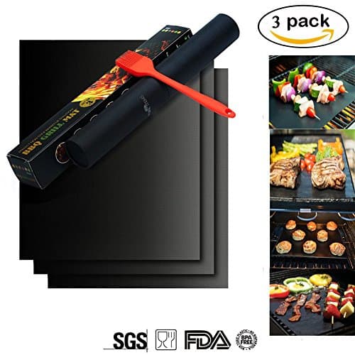 Grill Mats Set & Oven Liner, 100% Non-Stick, BBQ Grill Brush & Baking Mats, FDA Approved, PFOA Free, Reusable and Easy to Clean, For Electric, Gas, Charcoal and More,15.76×12.99 inch