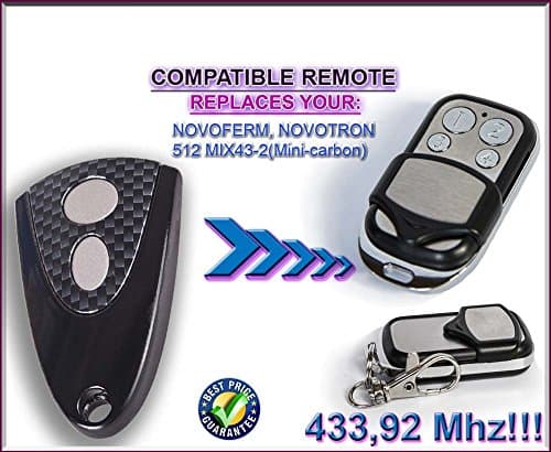 NOVOFERM / NOVOTRON 512 MIX43-2 (mini carbon) compatible remote control, replacement transmitter, 433.92Mhz rolling code keyfob