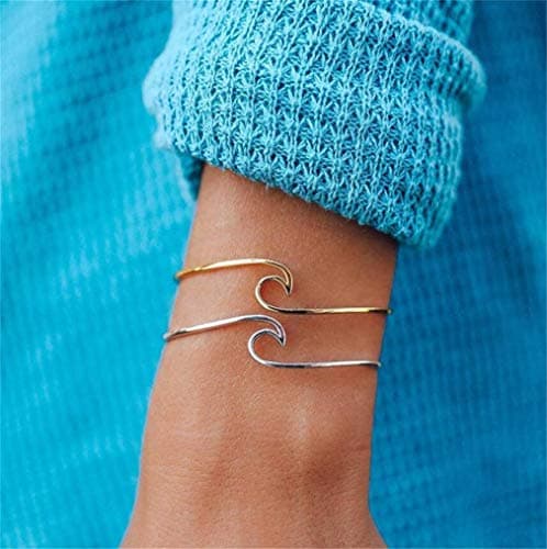CHASIROMA Simple Wave Bangle Open Cuff Beach Bangle Bracelet for Women Wedding Jewelry Accessories