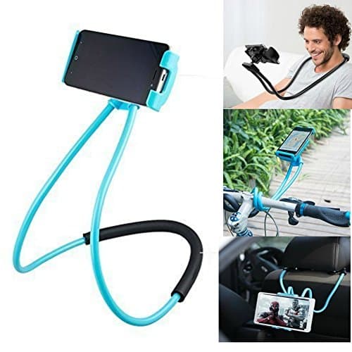 FlexMount Lazy Bracket Phone Holder (Blue) - Universal Hanging on Neck Lazy Phone Holder DIY Free Rotating Stand on Table Smart Multiple Functions Mobile Phone Mount Stand