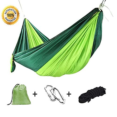Camping Hammock, Double & Single Portable Hammocks with 2 Tree Straps and Carabiners | Easy Assembly | Lightweight Parachute Nylon Hammocks for Backpacking, Travel, Beach, Hiking (Dark Green/Green)