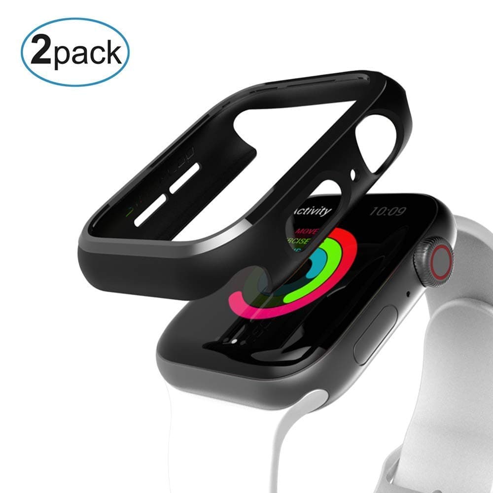 Cozycase 2 Pack Case for Apple Watch SE, Series 6, Series 5, Series 4, Screen Protector Shock-Proof PC HardCover Compatible with Apple Watch Series Case 4/5/6/SE Blcak (40mm)