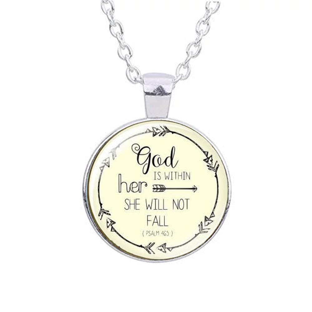 Large God Is Within Her She Wil Not Fall Pendant Necklace Christian Necklace Christian Pendant Inspirational Psalm 46:5 Necklace