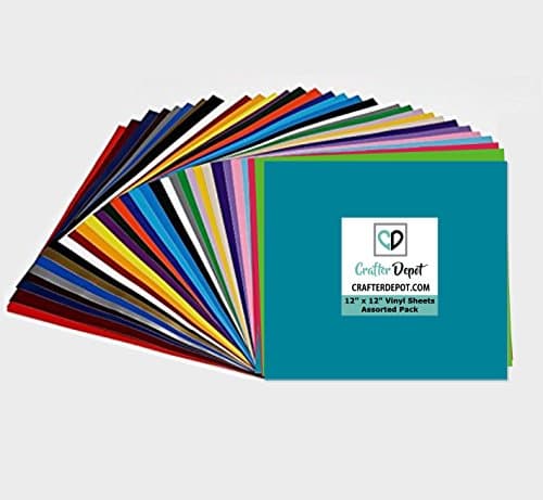 Adhesive Vinyl Sheets Assortment Bundle 12” x 12” - 32 Sheets Assorted Colors Works With Cricut and Other Cutters