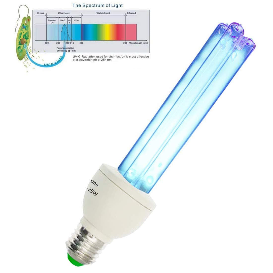UV Germicidal Lamp UVC with Ozone Light Compact Bulb E26/E27 25W 110V