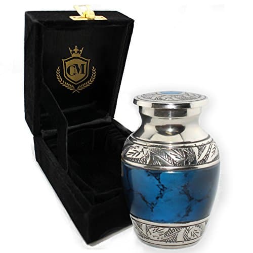 Moonstone Blue 100% Brass Burial or Funeral Keepsake Cremation Urn Small for Human Ashes - Keepsake, Small