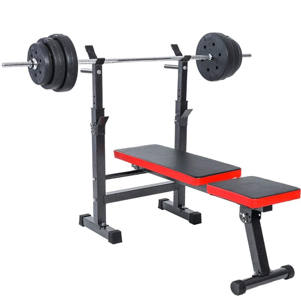 Ouqian Adjustable Bench Weight Bench Dip Station Folding Heavy Duty Training Gym Sit Up Barbell Fitness Flat/Sit-Up Bench (Color : Red, Size : 120x58.4x105cm)