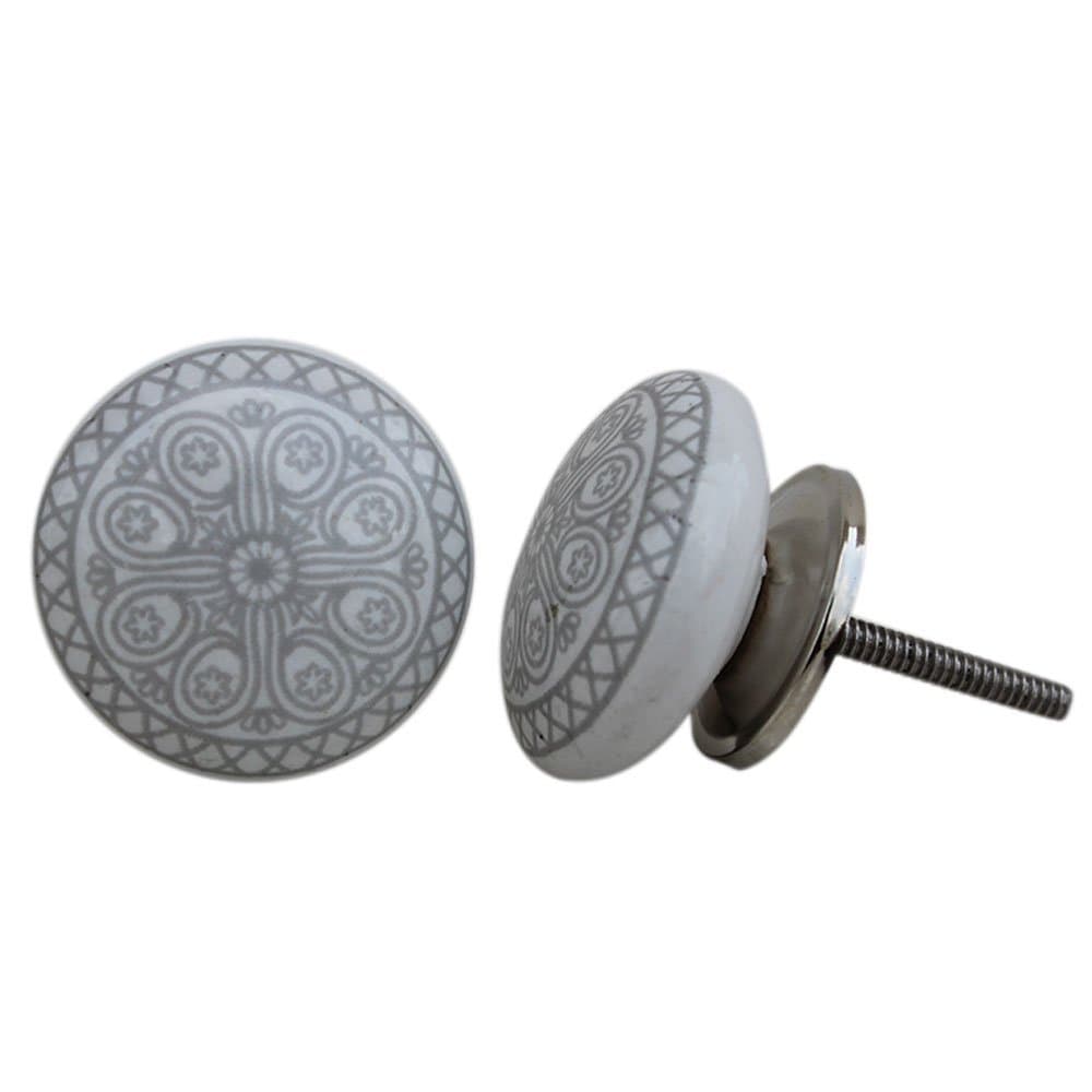 APEX OUTLET ceramic knobs gray set of 10 for cabinets and cupboards - hand painted gray drawer pulls set of 10 (Gray)