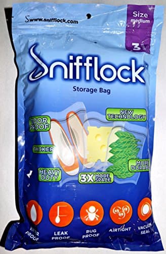 Medium Sized ~ Slider Storage Bags By Snifflock — Medium Sized, All-purpose Bags — Odor Proof Double Seal — Durable, Leak Proof and Heavy Duty — One Zip Close — 3 Count