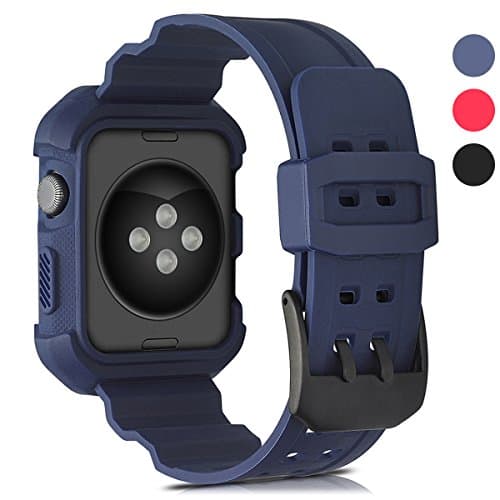 For Apple Watch Band 38mm with Table Frame Protector, Sport Shockproof Soft Protective Cover with Blue Rubber Bands for iWatch Series 1, 2 & Sport & Edition for Men for Women