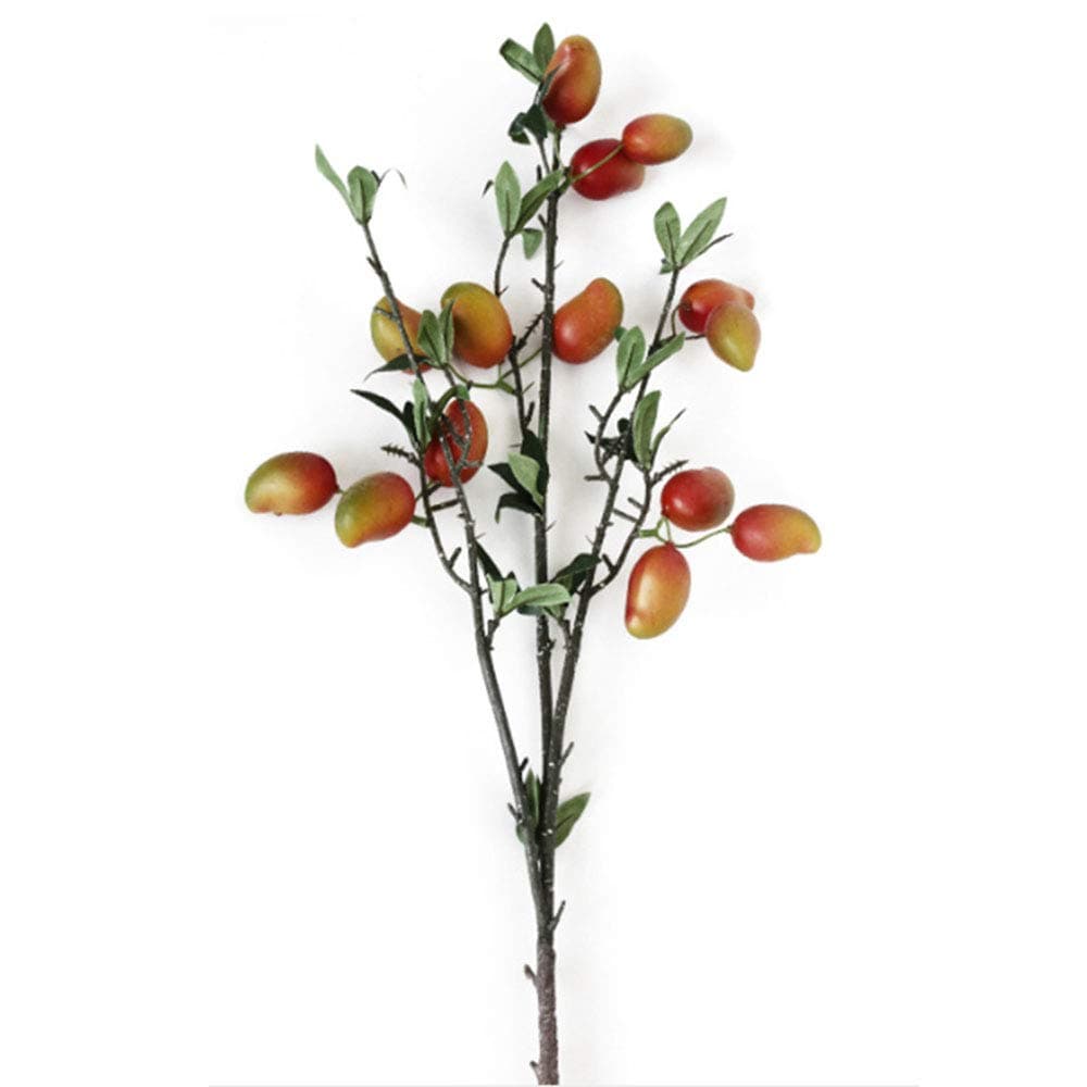 WDDH Simulation Mango Branch, 31.5inch Yellow Fake Mango Flower Branch with Green Leaves, Decorative Fruit Branch Photography Props for Home Weddng Party Decor