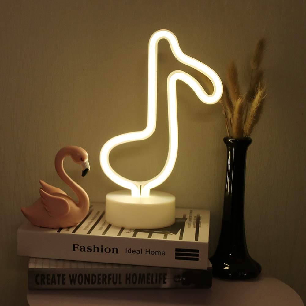 GUOCHENG Music Note Neon Lights LED Musical Notation Shaped Night Lamps Freestanding Neon Light Sign Battery&USB Power Neon Decorations for Home Bedroom Party(Warm)