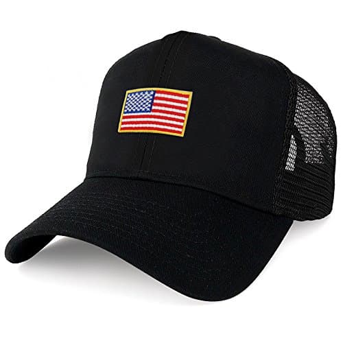 AC Racing USA American Flag Patch Snapback Trucker Mesh Cap - Black