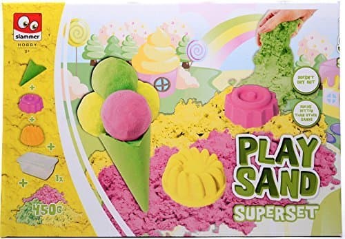 Coloured Ice Cream Play Sand Set For Kids - 1 Pound (450 Gram) Colour Play Sand Box 3 Moulds - Pink Sculpting Magic Super Fun Sand Kit by Slammer