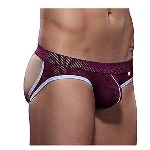 Ruideng Men's Mesh Low-Rise Underwear Brief Jockstrap G-Thong (S, Purple)
