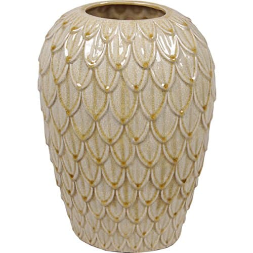 Large Antique White/ Dripped Gold Ceramic Vase
