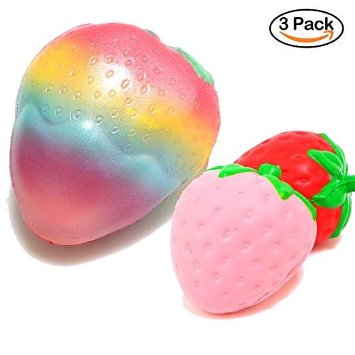 Xstar Rainbow Strawberry 3 PACk Squishy Super Jumbo Decompression Slow Rising Toy Scented Rare JUNKE Fruit Fun For Kids Adults