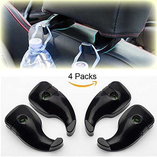 TUOKAY Elegant Car Back Seat Headrest Hanger Hook with Lock, Cute Whale-shape Headrest Purse Holders, Set of 4, (Black)