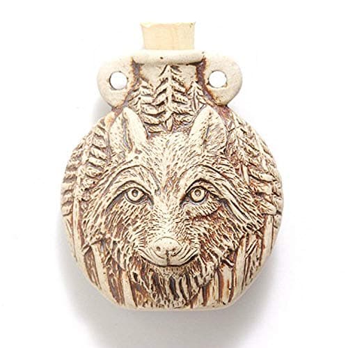 Anya Nana Wolf Ceramic Spell Bottle w/Cork Fire Miniature Pendant Bead New Collectible Gift