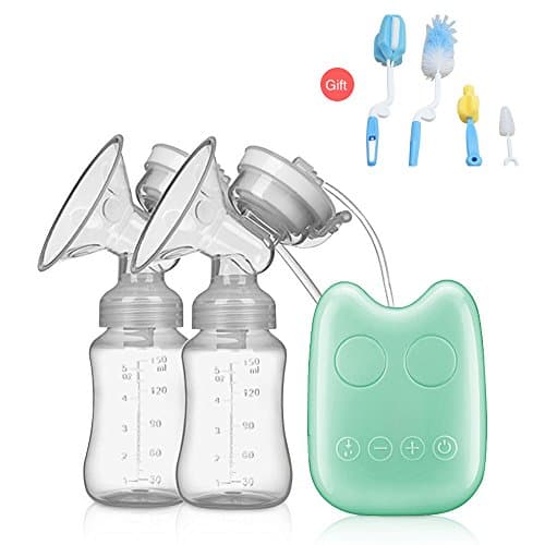 Double Electric Breast Pump,Portable Safe Milk Storage Bottle Dual Control Milk Suction and Massage,USB Charge (Green)