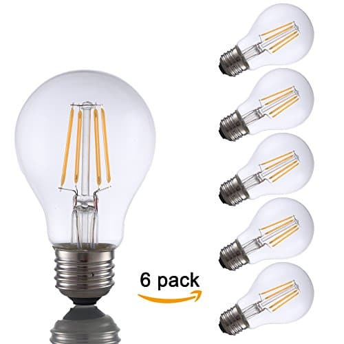 GMY Lighting 6 Pack Led Light Bulb Filament A19 4W E26 Filament bulb 2700K Warm White