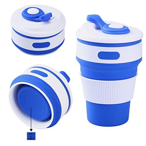 Uarter Foldable Travel Coffee Mug, Silicone Collapsible Cup with Lid for Suitable for Travel, Outdoors, Camping, Hiking and Picnic, 350ml, Blue