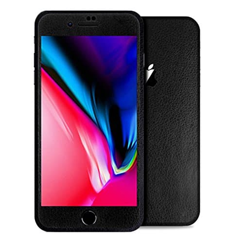 Apple iPhone 8 Plus Protective Vinyl Skin Decal, Anti-Scratch Skin Cover for Apple iPhone 8 Plus Black Leather Texture - 10PK (1 Back, 3 Top, 3 Bottom, 3 Camera) by SkylerShield