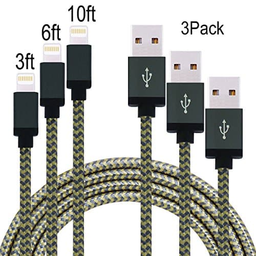 Suplink 3pcs 3FT 6FT 10FT Extra long Cord 8 Pin Lightning to USB Charging Cables for iPhone SE/6/6s/6 plus/6s plus,5c/5s/5,iPad Pro/Air/Mini, iPod Nano/Touch (Gold and Gray)