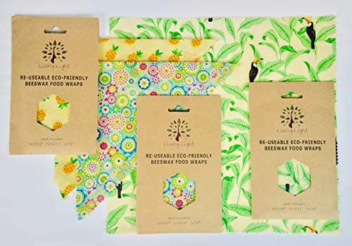 Living Light Beeswax Wraps 3 Pack - Reuseable eco-Friendly 100% All Natural Product Alternative to Plastic (Toucan)