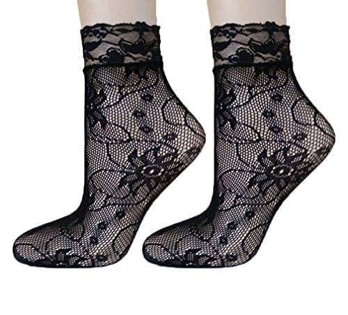 Annisking 5 Pair Women's Black Lace Fishnet Ankle High Socks Sunflower MSh-05