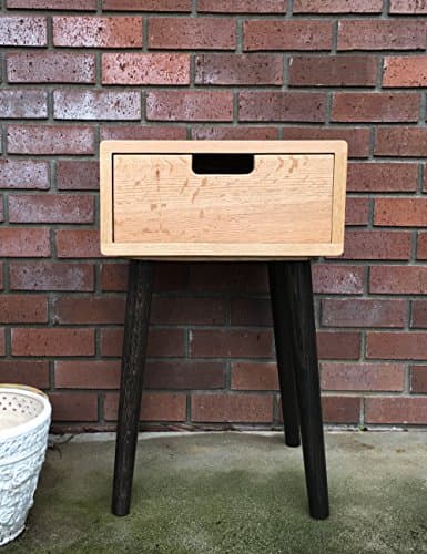 Scandinavian Nightstand Pair Set of 2 Bed Side Tables Set Solid Oak in Chestnut Style by Candlewood Furniture