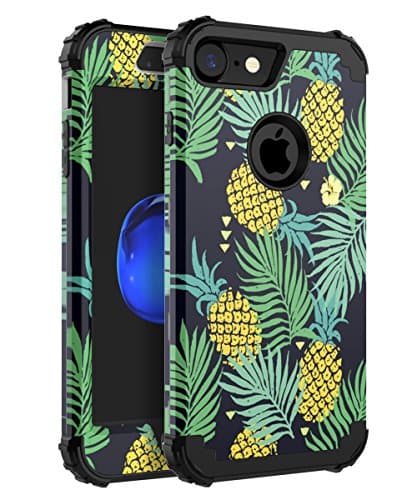Miubox iPhone 7 Case,Three Layer Bumper Heavy Duty Anti-Scratch Non-fingerprint Comfortable Holding Cute Protective Case For Girls Women Fit For Apple iPhone 7 Case (Black PIneapple)