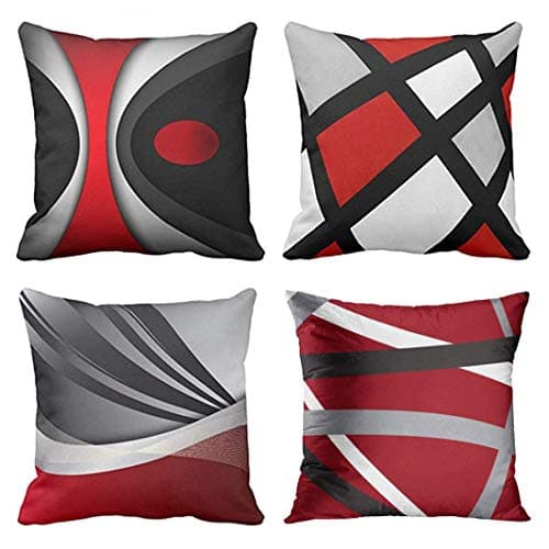 Jbralid Modern Abstract Red Stripes Gray Black White Acrylic Bold Grey Cotton Linen Indoor Decor Throw Pillow Cover Case Set of 4, 16x16 in