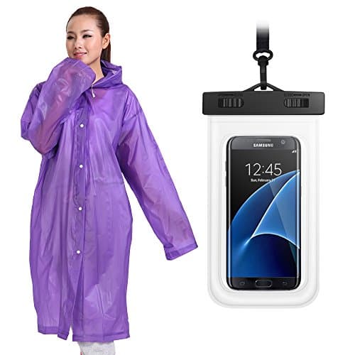 Rain Poncho&Waterproof Cellphone Case, Raincoat for men women Reusable Unisex Adult Rainwear with Hoods, Long Sleeves, Drawstring, Durable EVA