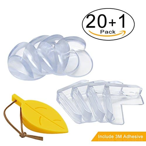 Clear Corner Guards,Baby Proofing Corner Protectors Gift a Rubber Door Stopper |Upgraded Widened edge|,Bukm Furniture Corner Safety Bumpers for Table,Chair,Cabinet( 20pack With 3M Adhesive)