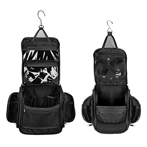 Compact and Medium Hanging Toiletry Bag Set, Personal Organizer for Men & Women | Rugged & Water Resistant with Mesh Pockets & Sturdy Hook | For Business or Leisure Travel Black