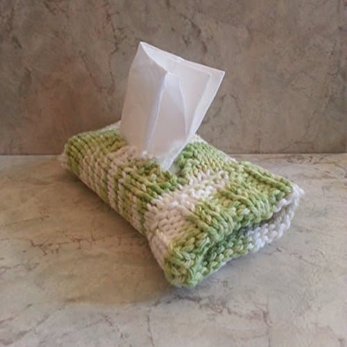 Knit Pocket Tissue Cozy Top or Side pull Green Umbre Cotton