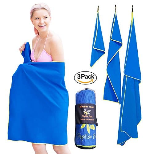 Microfiber Travel Towel Camping towel quick dry 3 Pack Towels Set Large, Absorbent Quick Drying Towel Antibacterial lightweight, Beach, Yoga, Swimming, Backpacking, Hiking, Sports, Outdoor, Bath(Blue)
