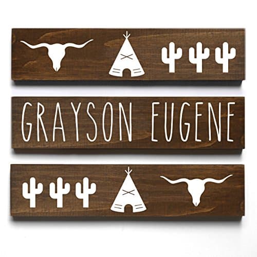 Personalized Baby Gift, Tribal Nursery Decor Boy, Cactus Teepee Steer Head, 3 piece set