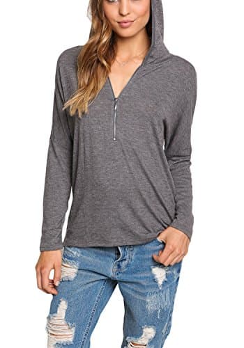 Charcoal Light Knit Hooded Sweater Top-Charcoal-M