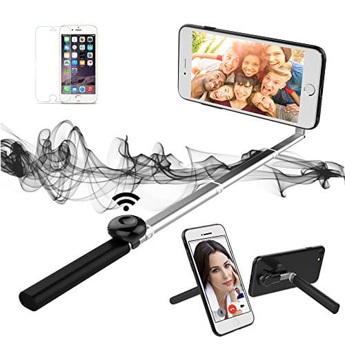 SURPASSER Selfie Stick Cell Phone Case Bluetooth 2 in 1 for iPhone 7(Black)